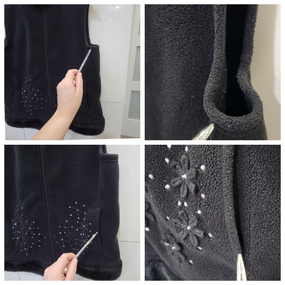 Vintage Northern Reflections Fleece Vest Black Faux Fur Trim Cozy Warm Women’s S - Picture 15 of 17